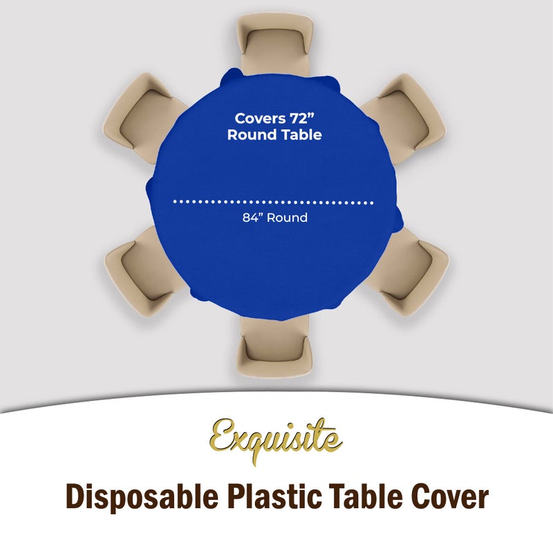 Party Solids 6-Pack Premium Plastic Tablecloth 84in. Round Plastic Table Cover - Dark Blue - Image 4